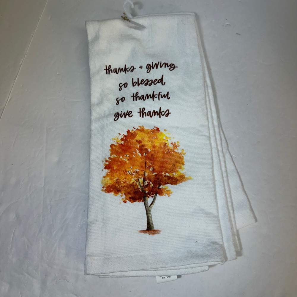 Colordrift Thanksgiving Kitchen Towels Set of 2 Autumn Tree So Blessed Cotton
